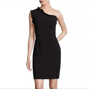 Black Halo ruffle one shoulder black mini dress